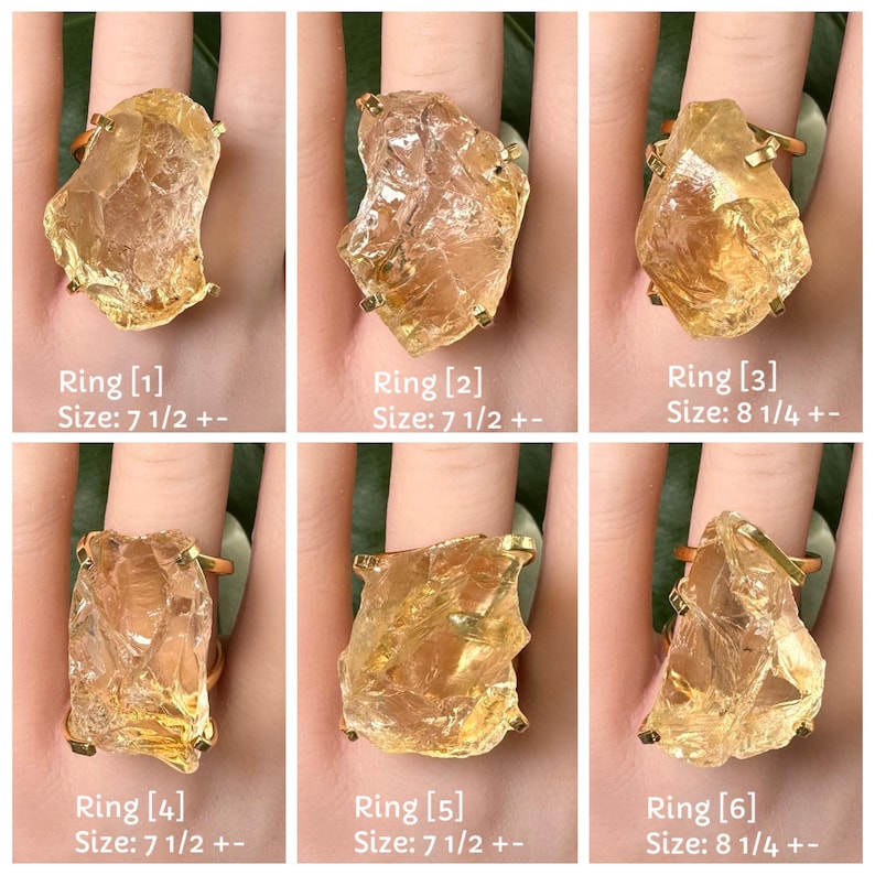 18K Gold Plated Natural Brazilian Raw Citrine Adjustable Statement Ring, Oversized Genuine Raw Citrine Crystal Chunky Slice Statement Ring image 13