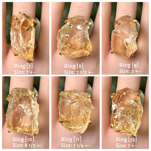 18K Gold Plated Natural Brazilian Raw Citrine Adjustable Statement Ring, Oversized Genuine Raw Citrine Crystal Chunky Slice Statement Ring image 14