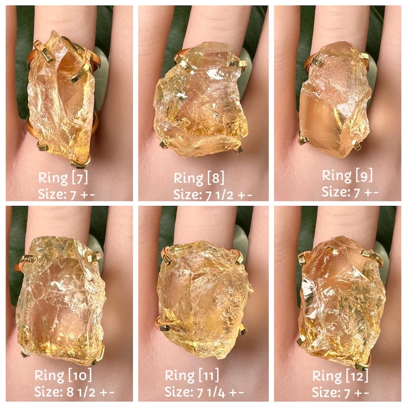 18K Gold Plated Natural Brazilian Raw Citrine Adjustable Statement Ring, Oversized Genuine Raw Citrine Crystal Chunky Slice Statement Ring image 14