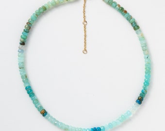 Peruvian Blue Opal Faceted Rondelle Necklace With Gold Filled Chain Extender