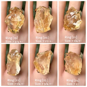 18K Gold Plated Natural Brazilian Raw Citrine Adjustable Statement Ring, Oversized Genuine Raw Citrine Crystal Chunky Slice Statement Ring image 16