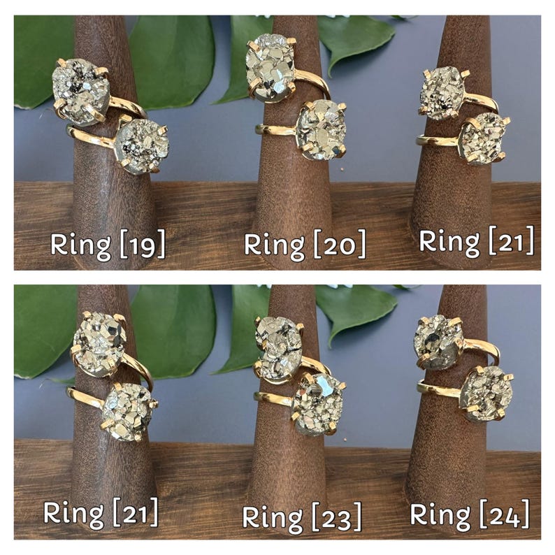 Duo Oval-Shaped Pyrite Cluster Adjustable Statement Ring, Natural Pyrite Cluster Dual Ring, Pyrite Oval-Shaped Cluster Cocktail Fashion Ring bild 10