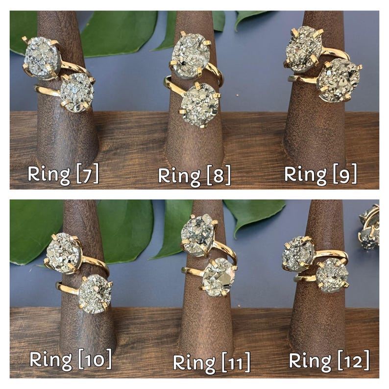 Duo Oval-Shaped Pyrite Cluster Adjustable Statement Ring, Natural Pyrite Cluster Dual Ring, Pyrite Oval-Shaped Cluster Cocktail Fashion Ring bild 8