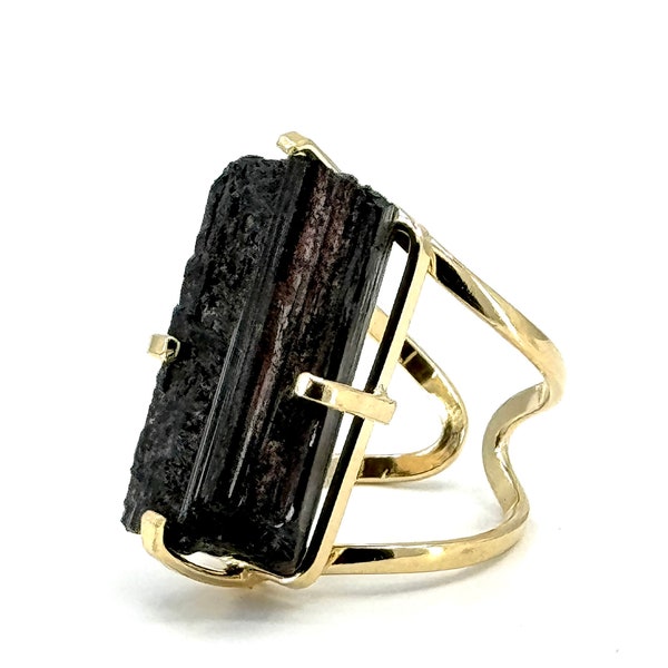 Black Tourmaline Adjustable Ring, Statement Ring, Black Tourmaline Ring, Raw Tourmaline Ring, Raw Natural Black Tourmaline Ring