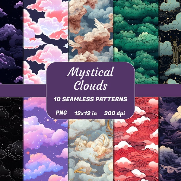 Dreamy Landscapes - Mystical Clouds Pattern Pack || Scrapbook, Digital Paper, Commercial Use, 12x12 Inches, 300 DPI