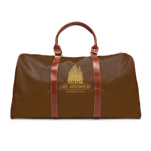 Lake Arrowhead California Waterproof Travel Bag - Brown and Gold