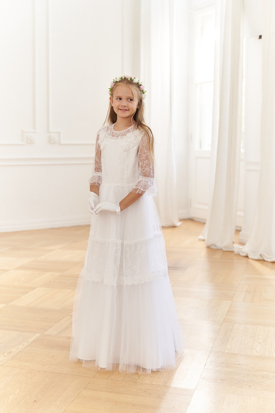 Lightweight Communion Robe Robe de communion de luxe Camilla, robe à fleurs, robe de communion ...