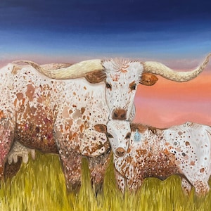 Texas Longhorns Oil Painting