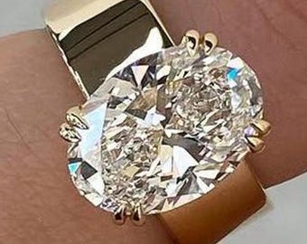 3,5 kt ovaal geslepen moissaniet verlovingsring 14K massief gouden ovale verlovingsring vintage dubbele griffenzetting dikke sigaar band ring voor haar
