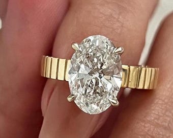 3CT ovaal geslepen moissaniet verlovingsring tweekleurig 14K massief gouden ovale verlovingsring vintage mand instelling dikke sigaar band ring voor haar