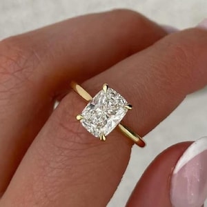 Elongated 3CT Cushion Cut Solitaire Engagement Ring 14k Solid Gold Moissanite Ring Cushion Cut Solitaire Forever One Ring For Women