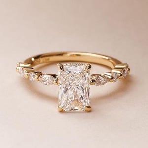 2 CT Radiant Cut Moissanite Diamond Ring Radiant Hidden Halo Engagement Ring 14K Gold Wedding Ring For Women Anniversary Gift Promise Ring