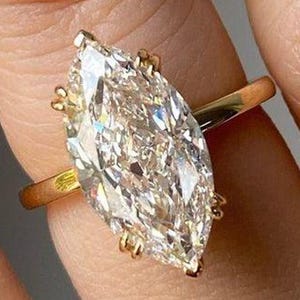 4CT Marquise Cut Huge Marquise Cut Moissanite Diamond With Double Prong Setting Ring Solitaire Hidden Halo Engagement Ring Gift For Her