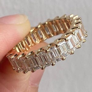 Moissanite Emerald Cut Eternity Band Moissanite Eternity Ring 14K Solid Gold Emerald Cut Wedding Band Full Eternity Engagement Ring For Her