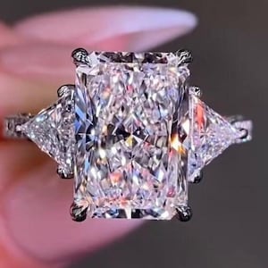 4 CT Radiant Cut Moissanite Three Stone Engagement Ring Promise Ring 14K Solid Gold Ring Wedding Anniversary Ring Gift For Women