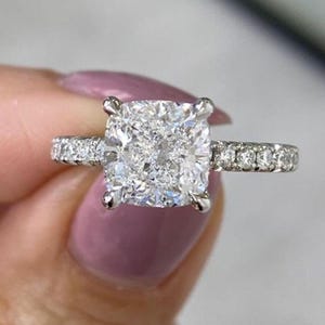 2 Ct Cushion Cut Diamond Ring, Cushion Cut Moissanite Engagement Ring Hidden Halo Cushion Cut Engagement Ring Cushion Cut Pave Ring For her