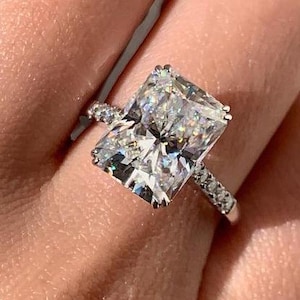 5 Ct Radiant Cut Moissanite Ring Radiant Engagement Ring 14K White Gold Bridal Pave Wedding Ring For Her Classic Prong Ring Gift For Women