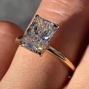 3 ct Radiant Cut Moissanite Ring, Radiant Engagement Ring, Bridal Hidden Halo Wedding Ring, Classic Prongs Ring, Bridal Ring Gift For Her