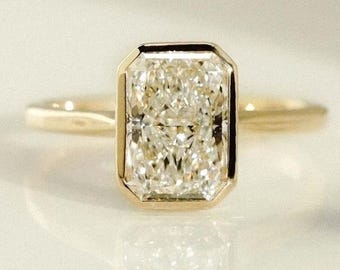 2 CT Radiant Cut Moissanite Bezel Setting Engagement Ring Radiant Cut Wedding Ring Radiant Solitaire Ring Anniversary Ring For Her