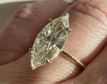 5 CT Marquise Cut Moissanite Engagement Ring Handmade Ring Marquise Diamond Ring Anniversary Gift Rings for Women Solid Gold Gift For Her