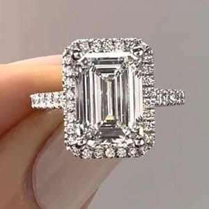 2 CT Emerald Cut Moissanite Engagement Ring Emerald Halo Diamond Ring 14K White Gold Pave Set Ring Promise Anniversary Gift for Her