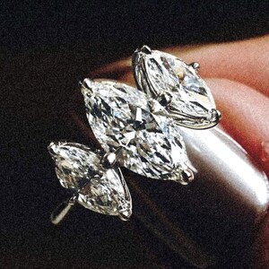 2.50 Ct Marquise Cut Moissanite Engagement Ring Wedding Ring 14K Gold Marquise Cut Ring Elongated Marquise Three Stone Anniversary Ring