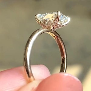Elongated 3 CT Radiant Cut Moissanite Tulip Setting Engagement Ring, Solitaire Wedding Ring, Diamond Ring, Anniversary Gift For Her