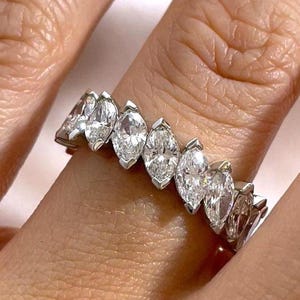 6 TCW Marquise Moissanite Wedding Band Marquise Cut Moissanite Engagement Ring Full Eternity Wedding Band 14K White Gold Band Gift For Her