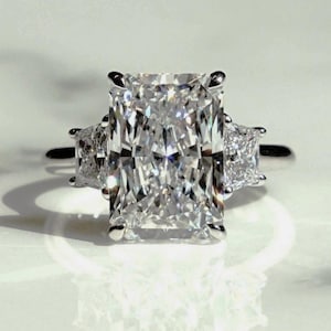 Three Stone 3.5 CT Radiant Cut Moissanite 14K Solid Gold Three Stone Promise Ring, Unique Engagement Ring, Promise Ring, Gift For Women