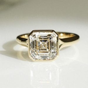Bezel Set 3 Ct Asscher Cut Moissanite Engagement Ring Asscher Cut Ring Moissanite Engagement Ring Asscher Cut Moissanite Ring Gift For Her