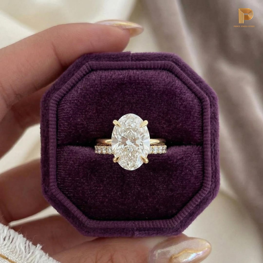 3 CT Oval Cut Moissanite Engagement Ring Set, 18K Solid Gold Oval ...