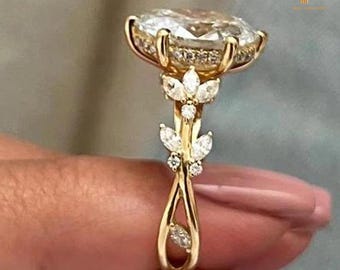 Bloemen 3 CT ovaal geslepen Moissanite verlovingsring Vintage 14K gouden Moissaniet-diamant op de natuur geïnspireerde trouwring beloftering