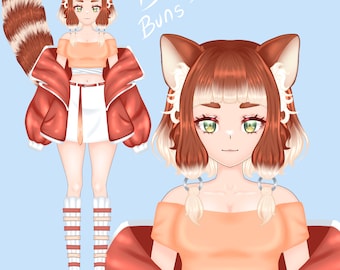 Vtuber Premade Live 2D Vtuber Model : Red Panda female full body character, vtuber asset, ready to use