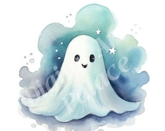 Cute Ghost Clipart Bundle - Clipart aquarelle Halloween - JPG - Téléchargement numérique instantané - Art mural imprimable, Planificateur numérique