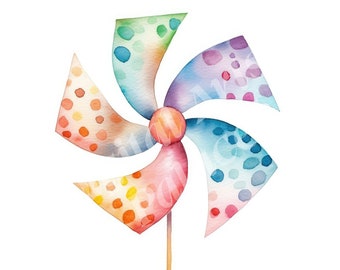 Pinwheel Clipart Bundle - Rainbow Watercolor Pinwheel Clipart - JPGs - Instant Digital Download - Printable Wall Art, Digital Planner