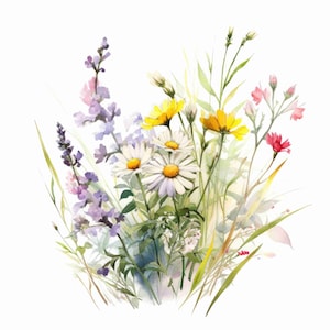 Wildflowers Clipart, Watercolor Flowers Clipart, JPGs, Instant Digital Download, Printable Wall Art, Digital Planner, Junk Journals