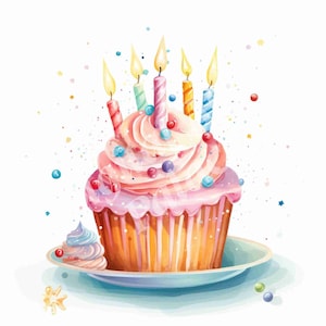 Anniversaire Cupcake Clipart, Clipart Cupcake, JPG, Téléchargement numérique instantané, Art mural imprimable, Planificateur numérique, Fabrication de cartes, Journaux indésirables
