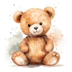 Clipart de ursinho de pelúcia - clipart fofo de ursinho de pelúcia em aquarela - JPGs - download digital instantâneo - arte de parede para impressão, planejador digital, artesanato em papel