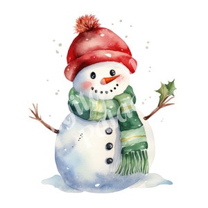 Snowman Clipart - Watercolor Christmas Clipart - JPGs - Instant Digital Downloads - Printable Wall Art, Digital Planner, Junk Journals