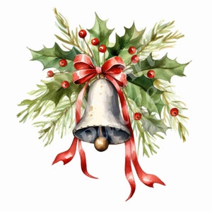 Christmas Bells Clipart - Bells Watercolor Clipart - JPGs - Instant Digital Download - Printable Wall Art, Digital Planner, Card Making