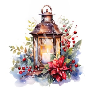 Christmas Lantern Clipart, Christmas Clipart, JPGs, Instant Digital Download, Printable Wall Art, Card Making, Junk Journals, Scrapbooking