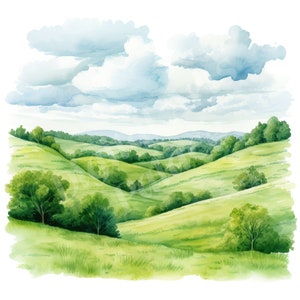Green Hills Clipart, Clipart paesaggistica, JPG, Download digitale istantaneo, Arte da parete stampabile, Diari spazzatura, Scrapbooking, Creazione di cartoline