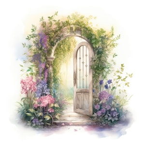 Secret Garden Tür Clipart, Tür Clipart, JPGs, sofortiger digitaler Download, druckbare Wandkunst, Scrapbooking, Junk Journals, Card Making
