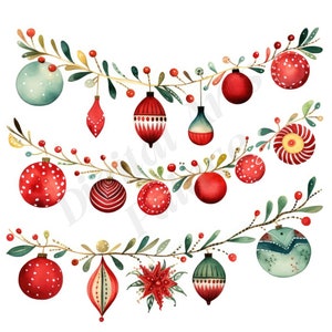 Clipart ghirlanda di Natale, clipart ghirlanda di Natale funky, JPG, download digitale istantaneo, arte della parete stampabile, diari spazzatura, creazione di carte