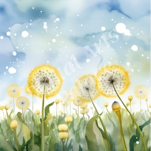 Dandelion Meadow Clipart, Dandelion Clipart, JPGs, Instant Digital Download, Printable Wall Art, Junk Journals, Scrapbooking, Card Making
