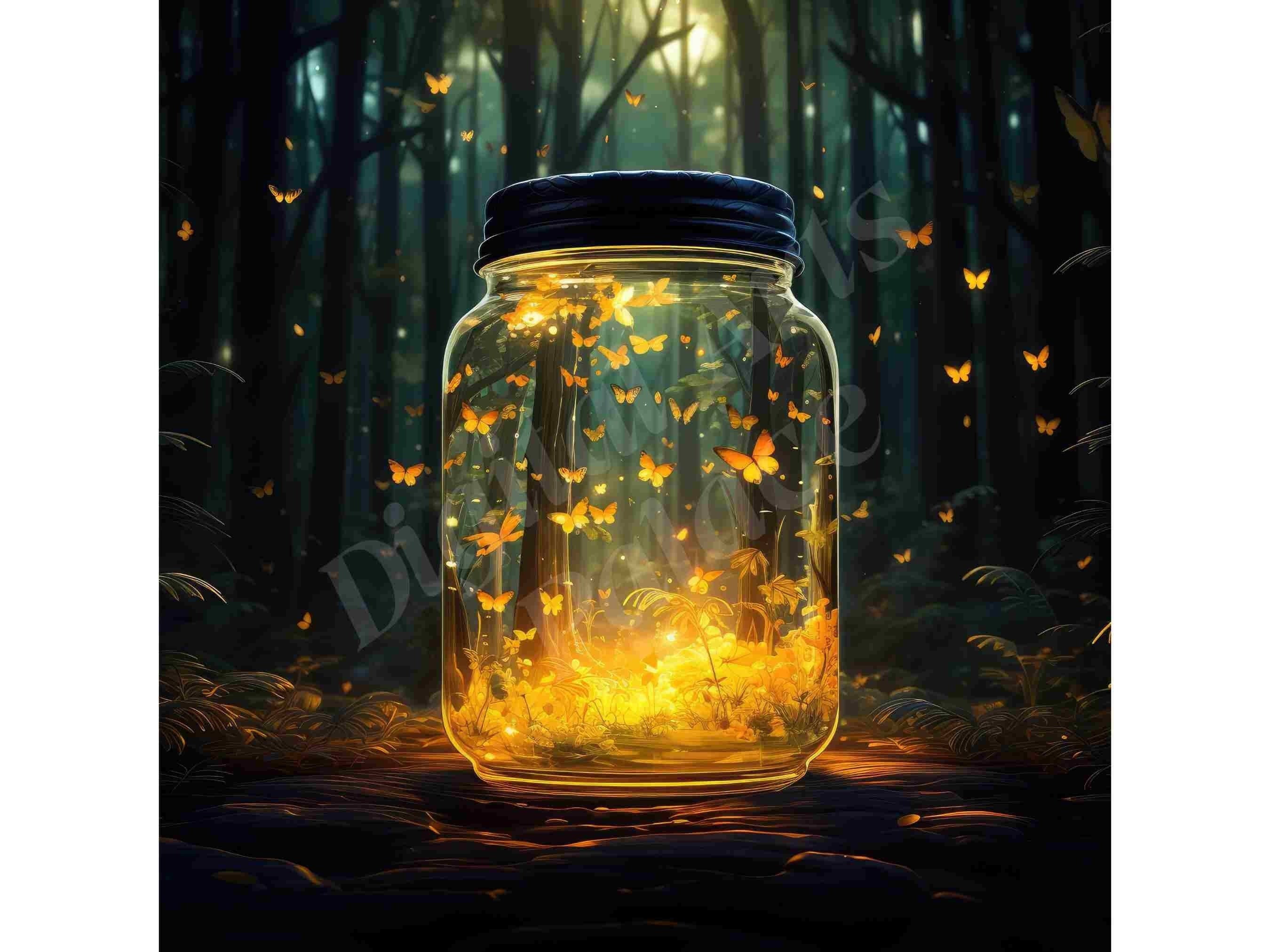 Firefly Jar Watercolor Clipart - Fantasy Forest clipart - JPGs - Instant Digital Download -Printable Wall Art, Digital Planner, Paper Crafts
