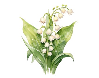 Lily Of The Valley Clipart, May Birth Flower Clipart, JPGs, Instant Digital Download, Printable Wall Art, Card Making, Junk Journals