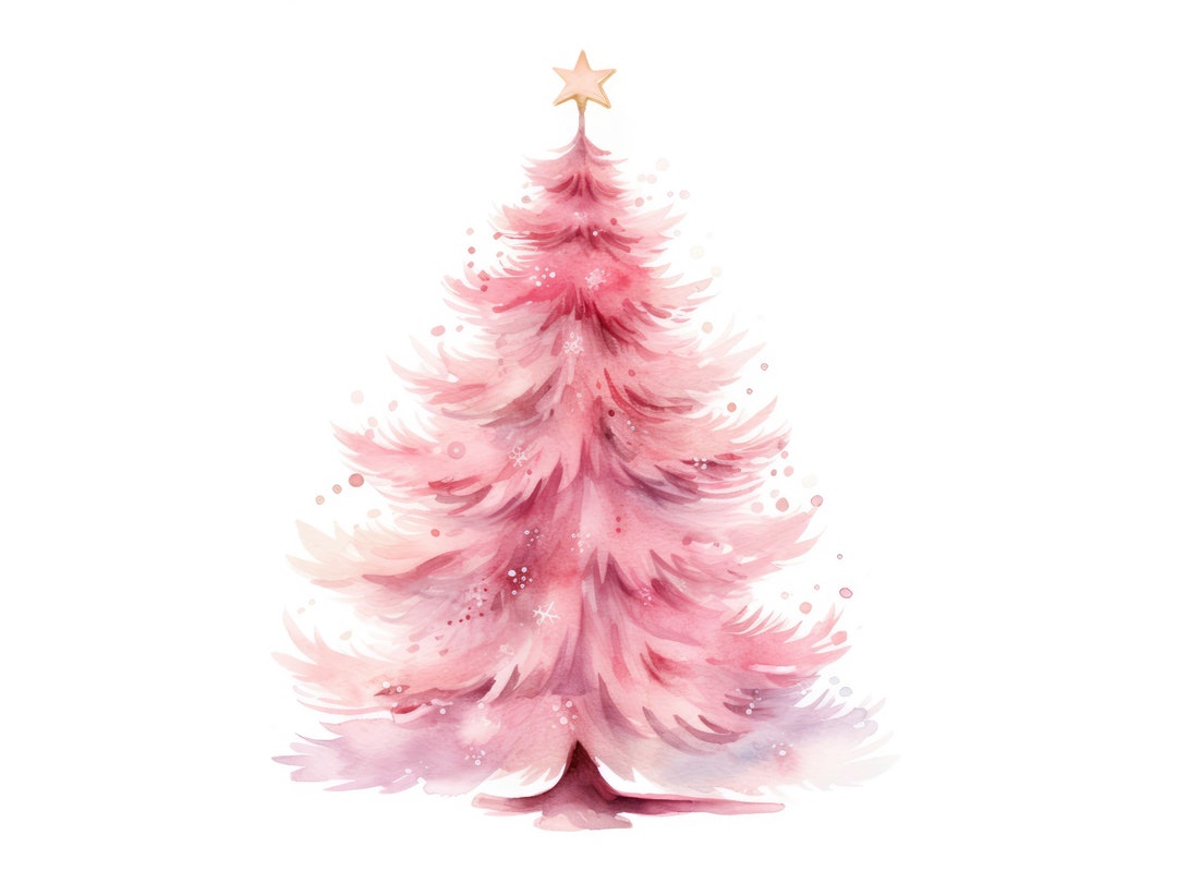 Pink Christmas Tree Clipart, Christmas Clipart, Jpgs, Instant Digital