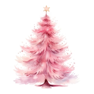 Pink Christmas Tree Clipart, Christmas Clipart, JPGs, Instant Digital Download, Printable Wall Art, Digital Planner, Card Making