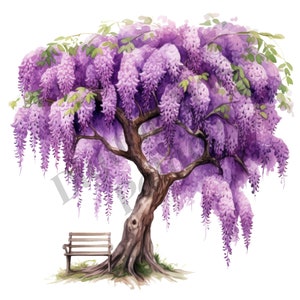 Wisteria Tree Clipart, Purple Rain Wisteria Clipart, JPGs, Digital Download, Printable Wall Art, Junk Journals. Card Making, Scrapbooking